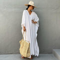 Rayon Loose Robe Beach Cover Up Sexy V Neck Headband Belt Sun Protection Dress Women Bella Mia