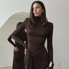 Women Clothing Winter Sexy Slit Sheath Dress Sexy Turtleneck Slim Fit Dress Bella Mia