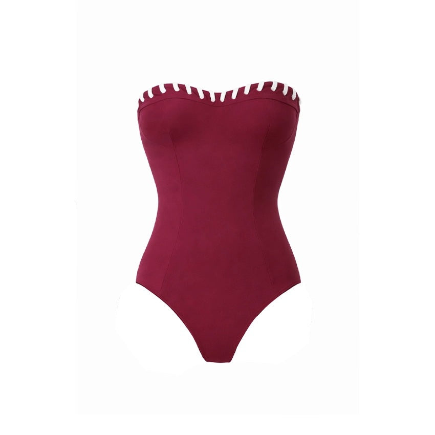 Bikini Wine Red Niche Design Tube Top Split Swimsuit Women Bella Mia