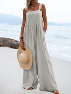 Women Clothing Summer Jumpsuit Ethnic Solid Color Wide Leg Jumpsuit Bella Mia