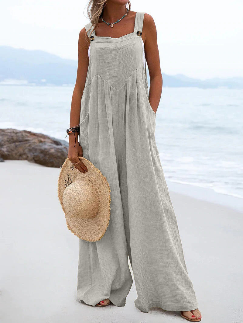 Women Clothing Summer Jumpsuit Ethnic Solid Color Wide Leg Jumpsuit Bella Mia