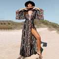 Rayon Positioning Printing Beach Cover-up Sexy Cardigan Loose Vacation Sun Protection Shirt Dress Bella Mia