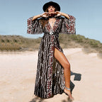 Rayon Positioning Printing Beach Cover-up Sexy Cardigan Loose Vacation Sun Protection Shirt Dress Bella Mia