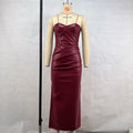 Women Clothing Elegant Faux Leather Sexy Tube Top Strap Fold Split Dress Bella Mia
