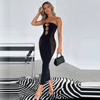 Summer Women Clothing Mesh See-through off-the-Shoulder Pullover Sexy Bandeau Maxi Dress Bella Mia