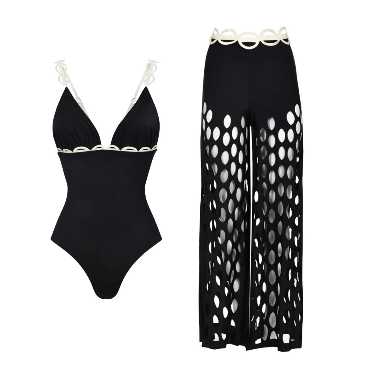 Swimsuit Black Niche High Grade Hollow Out Cutout Beach Pants One Piece Swimsuit Set Women