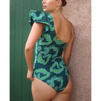 Asymmetric Ruffled Printing Sexy One Piece Swimsuit Women Two Piece Swimsuit Bella Mia