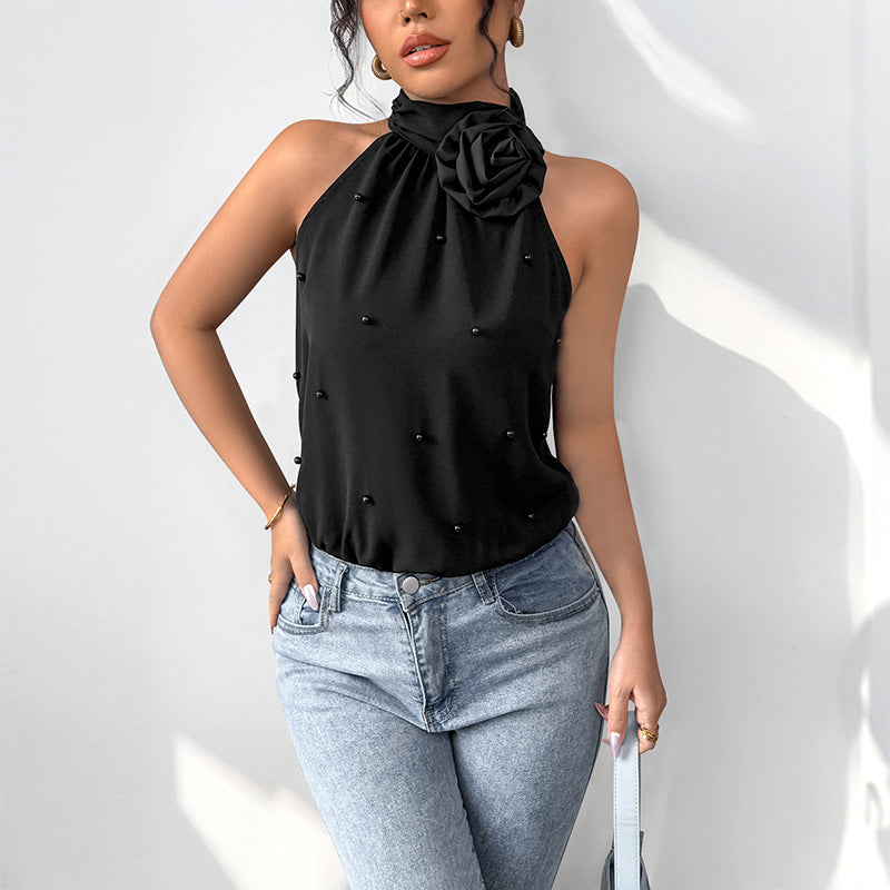 Summer Halter Jumpsuit Office Jumpsuit Floral Three Dimensional Decoration Jumpsuit Bella Mia