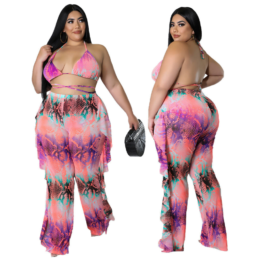 Summer Beach Sexy Special Printed Swimsuit Mesh Three Piece Set Bella Mia