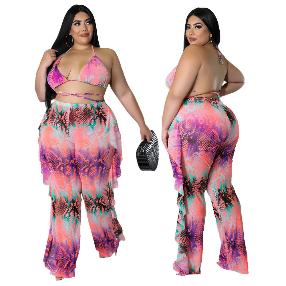 Summer Beach Sexy Special Printed Swimsuit Mesh Three Piece Set Bella Mia