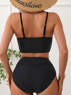 Bikini Solid Color Deep V Plunge Neck Backless Sexy Bikini Split Swimsuit Swimwear Bella Mia
