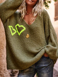 Autumn Winter Love Pattern V neck Sweater Women Casual Loose Long Sleeve Pullover Sweater Bella Mia