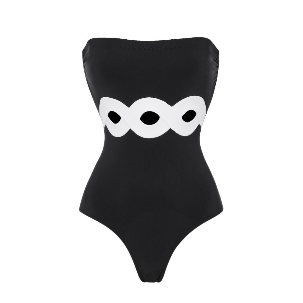 Black White Simple Hollow Out Cutout Out Swimsuit Women Skirt Set Bella Mia