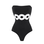 Black White Simple Hollow Out Cutout Out Swimsuit Women Skirt Set Bella Mia