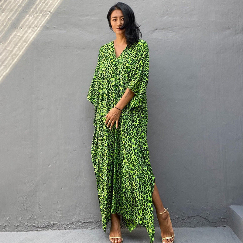 Printed Long Skirt Beach Cover up Vacation Maxi Dress Bikini Swimsuit Blouse Sun Protection Shirt Bella Mia