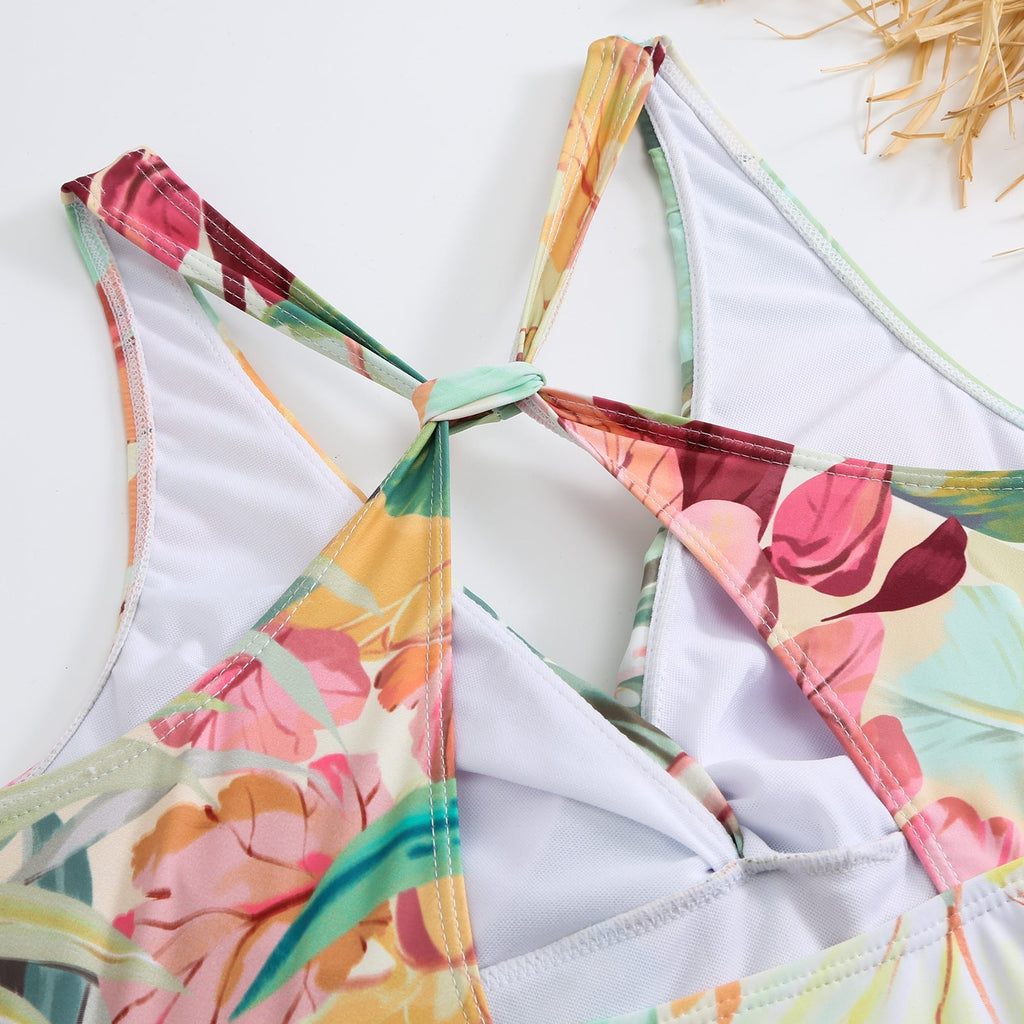 One Piece Swimsuit Women Conservatively Thin Vintage Printed Hard Bag Swimsuit with Steel Bracket Tulle Skirt Bella Mia