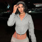 Women Clothing Fall Solid Color Short Zipper Cardigan Hoodie Coat Bella Mia