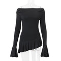 Women Clothing Spring Summer off Shoulder Bell Sleeve Long Sleeved Fitted T shirt Top Women Bella Mia