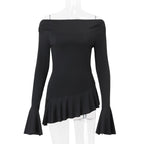 Women Clothing Spring Summer off Shoulder Bell Sleeve Long Sleeved Fitted T shirt Top Women Bella Mia