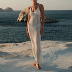 Vacation Dress Sexy Low Collar Solid Color Bare Back Solid Color Strap Beach Dress Bella Mia