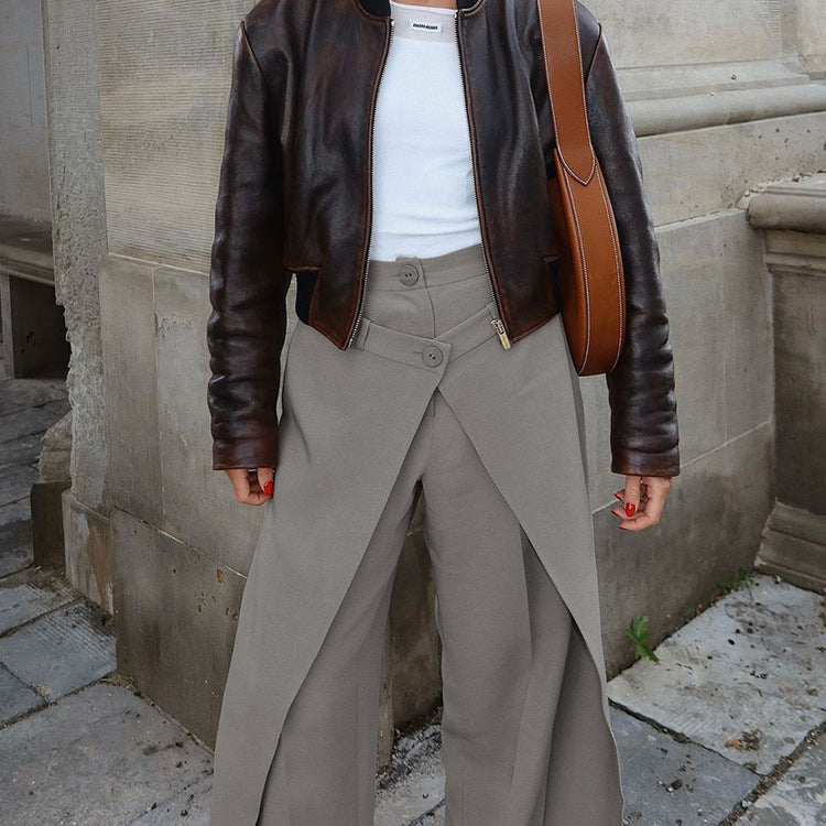 French Minority Design High Waist Trousers Women Clothing Spring Loose Irregular Asymmetric Casual Wide Leg Pants Bella Mia