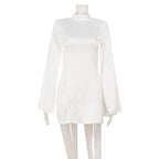 Slim Fit Slimming Light Luxury Court Advanced Satin Cape Sleeve Dress Short Dress Bella Mia