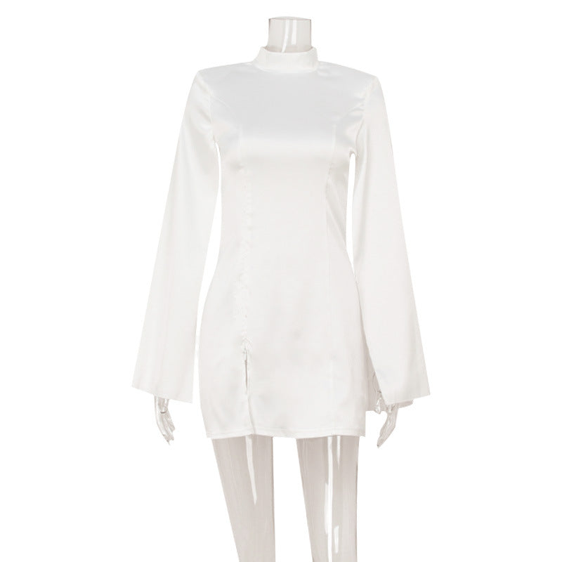 Slim Fit Slimming Light Luxury Court Advanced Satin Cape Sleeve Dress Short Dress Bella Mia