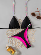 Bikini Contrast Color Lace Up Solid Color T Back Sexy Bikini Split Swimsuit for Women Bella Mia