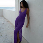 Women Sling Backless Knitted Dress Beach Seaside V neck Sexy Tight Split Spring Summer Dress Bella Mia