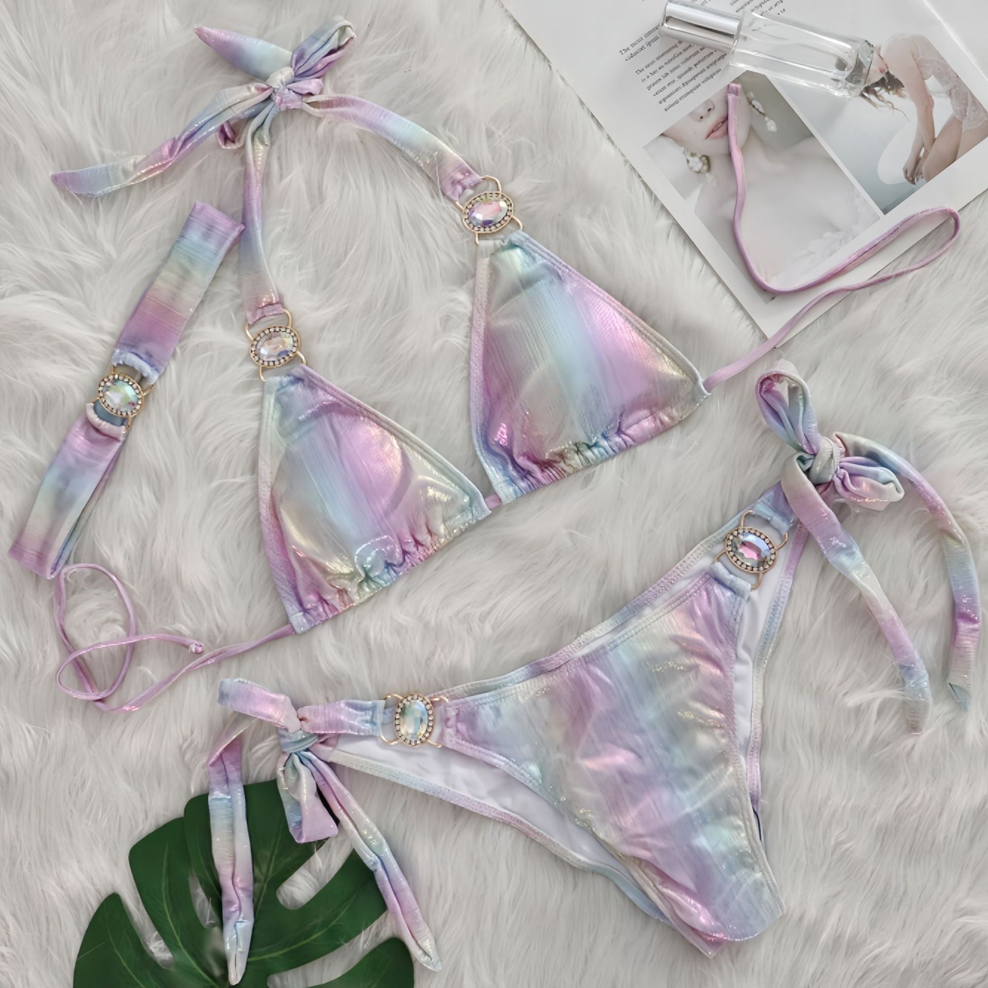 Sexy Bikini Crystal Diamond Three Piece Split Swimsuit Beach Shiny Women Swimsuit Bella Mia