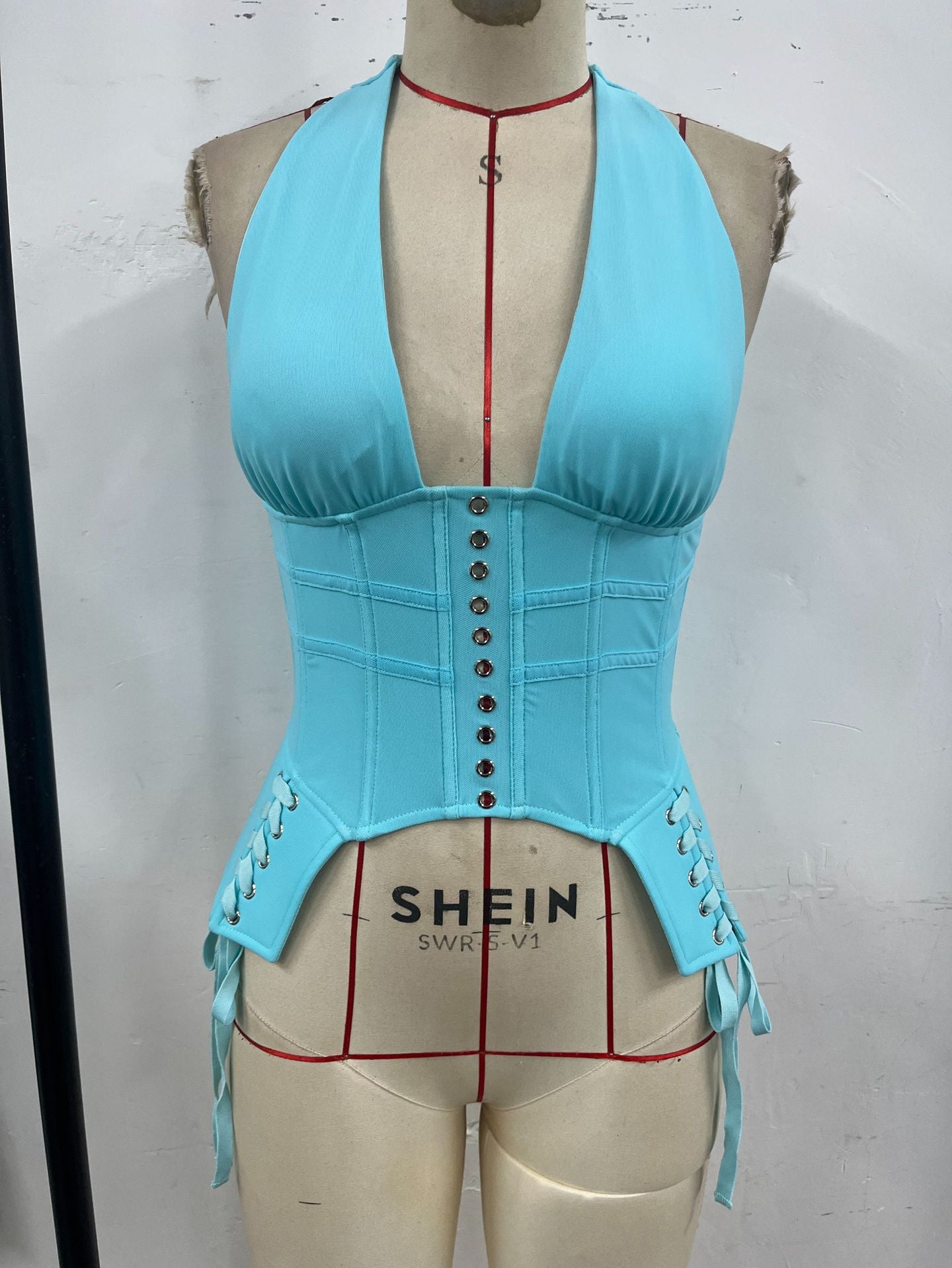 Jennie Same Lace up Waist Controlled Halter Deep V Plunge neck Vest Sexy Sexy Slimming Boning Corset Niche Top Bella Mia