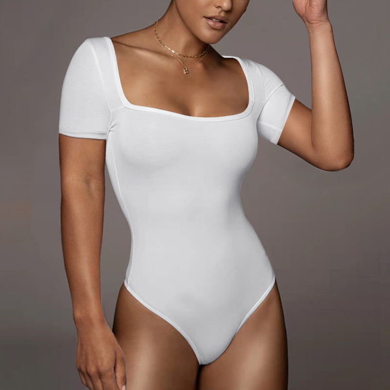 Bodysuit Summer Women Clothing Sexy Tight Square Collar Short Sleeve Bodysuit Bella Mia
