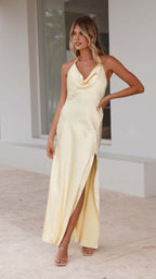 Women Summer Suspender Sexy Slit Dress Slim Fit Backless Solid Color Maxi Dress Bella Mia