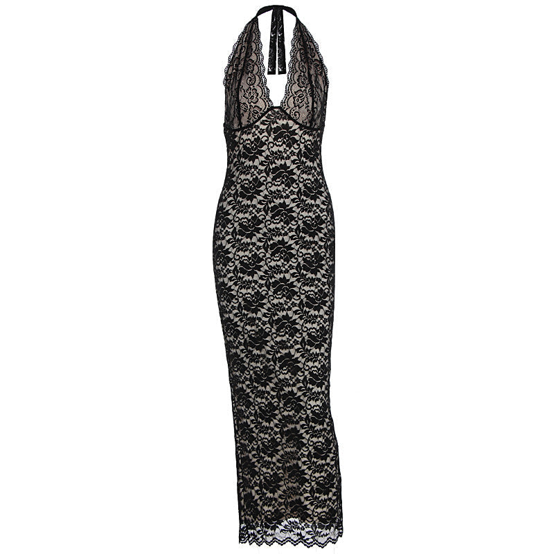 Summer Women Clothing Sexy Halter Lace Split Slim Slimming Dress Bella Mia