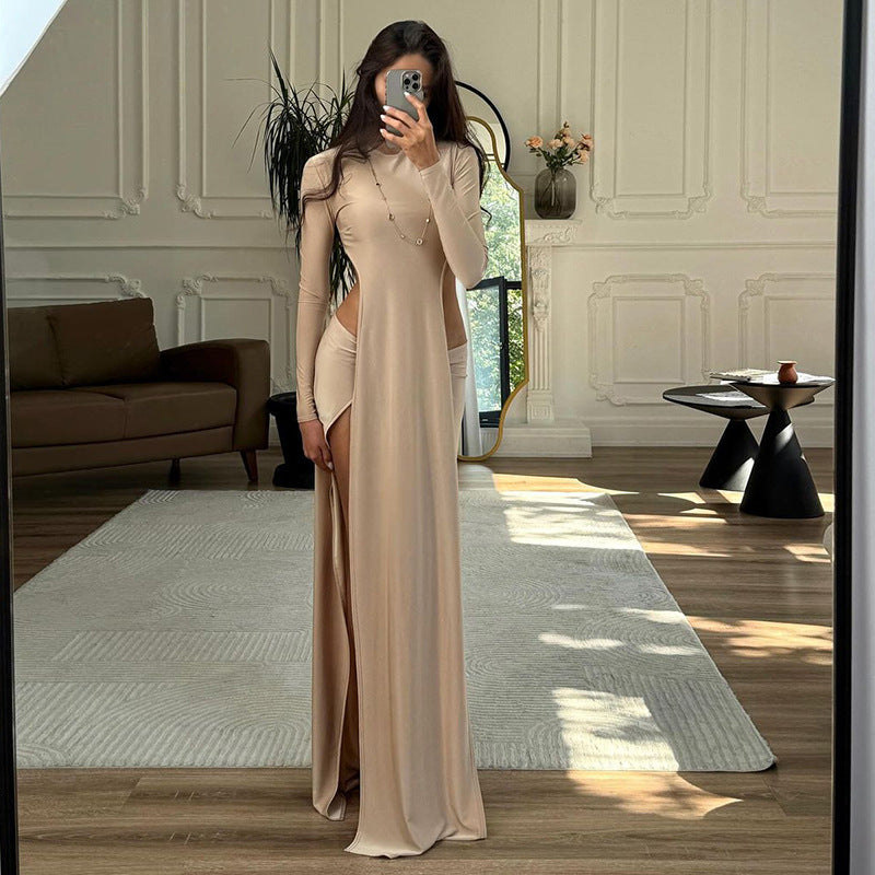 Women Clothing Fall round Neck Irregular Asymmetric with Personality Long Sleeve T shirt Solid Color Slim Skirt Set Bella Mia