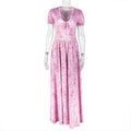 Sweet Women Clothing Printing Elegant A line Dress Pleated V neck Bubble Sleeve Length Dress Bella Mia