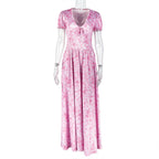 Sweet Women Clothing Printing Elegant A line Dress Pleated V neck Bubble Sleeve Length Dress Bella Mia