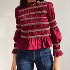 Autumn Winter Arrival Multi Color Casual Half High Collar Smocking Long Sleeved Top Bottoming Shirt Bella Mia