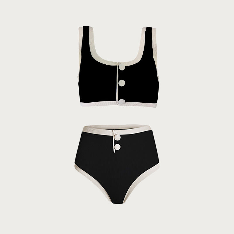 Black White Simple High Grade Split Swimsuit Women Classic Bikini Bella Mia