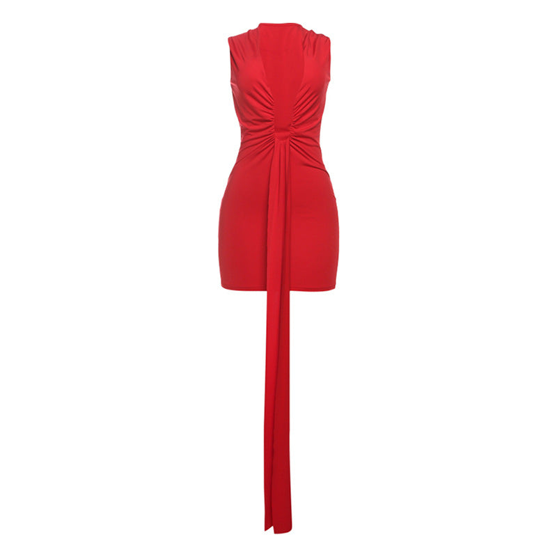 Spring Summer Women Sexy Deep V Plunge High Waist Figure Flattering Sheath Solid Color Dress Bella Mia