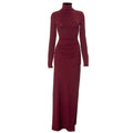 Autumn Solid Color Half High Collar Long Sleeves Slit Slim Fit Sexy Long Women Dress Bella Mia