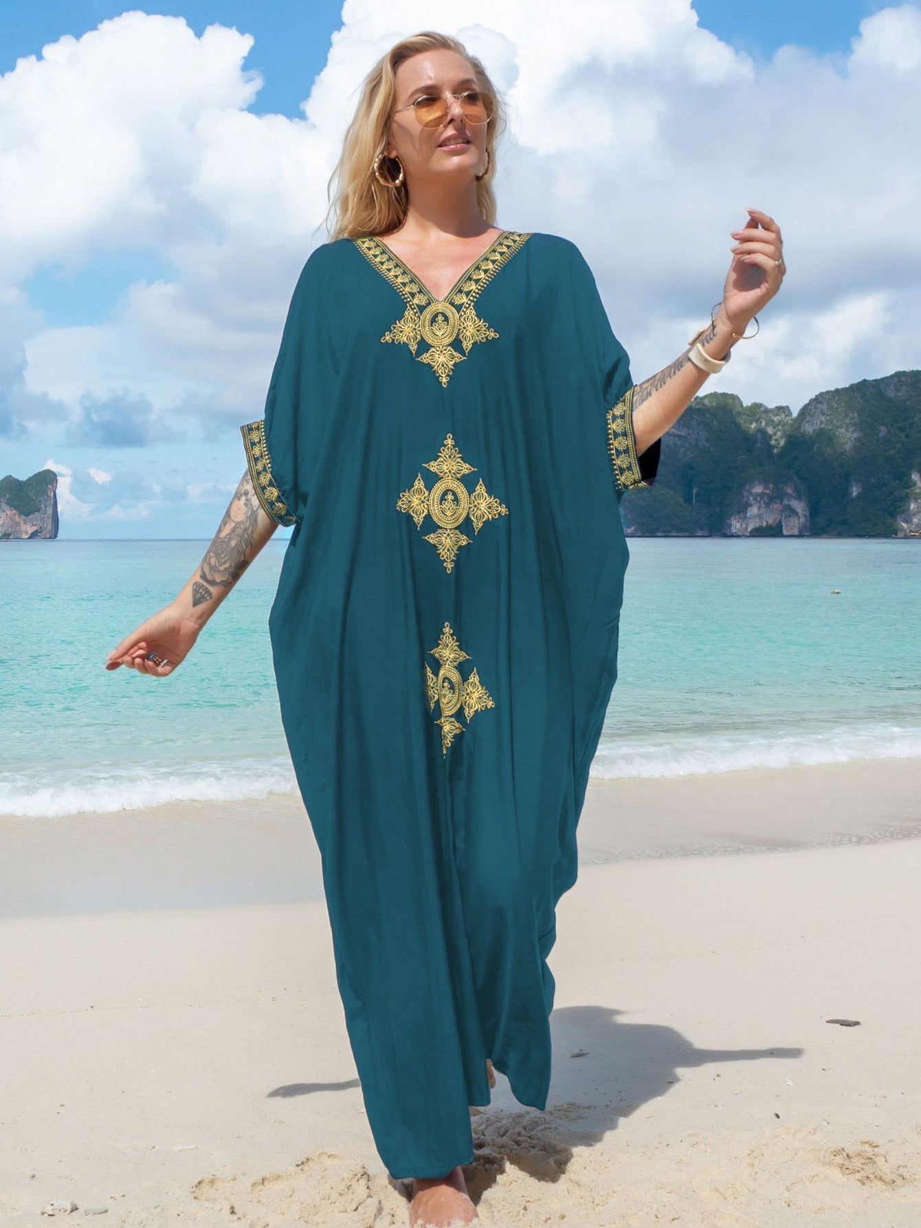 Rayon Gold Thread Embroidery Beach Cover up Sexy Loose Embroidery Vacation Skirt Beach Cover Up Bella Mia