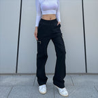 Trendy Women Pants Trendy Cargo Pants Pocket Zipper Trousers Loose Street Straight Leg Pants Mop Trousers Bella Mia