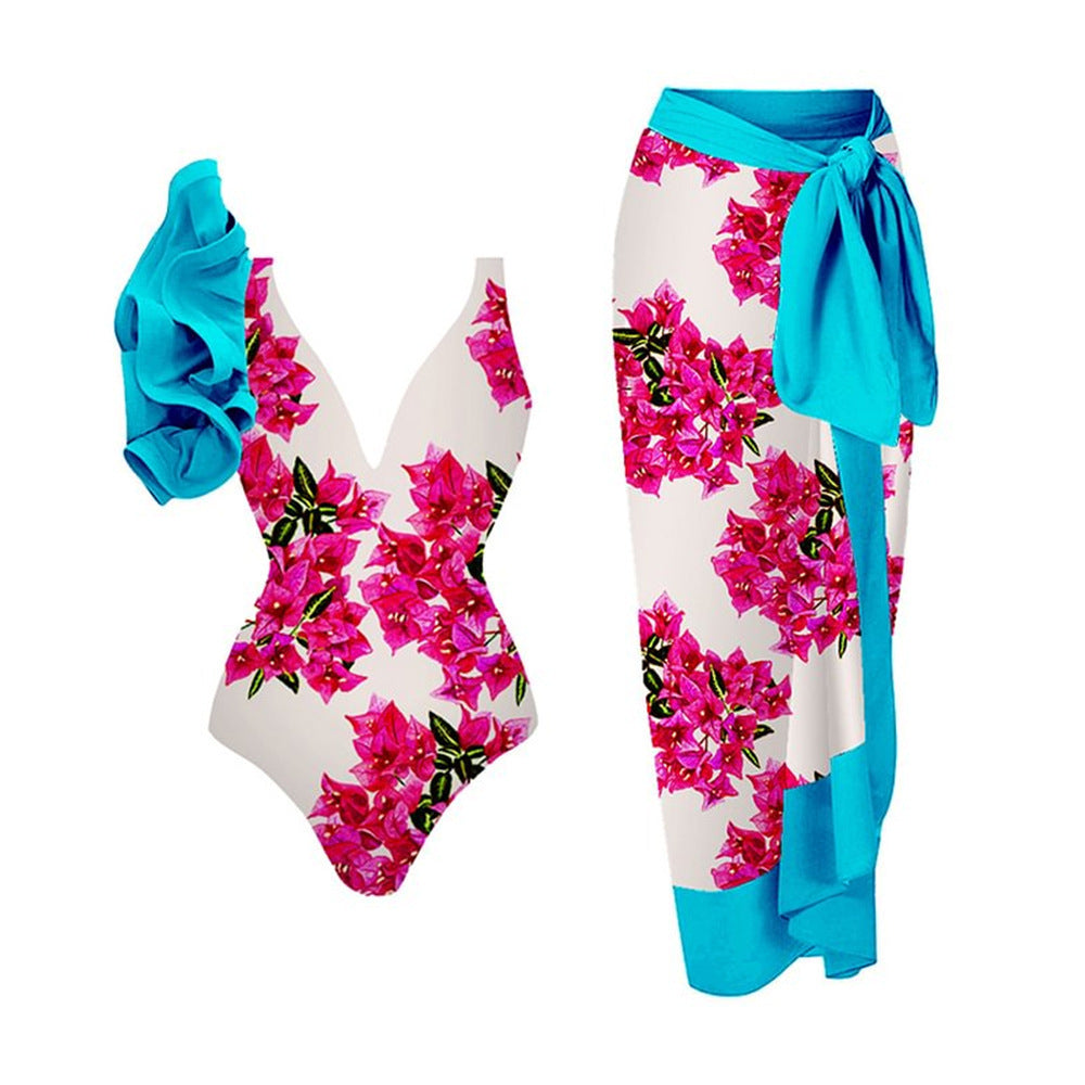 Printing One Piece Women Swimwear Suit European, French Retro Cover Belly Slimming Swimsuit Bella Mia
