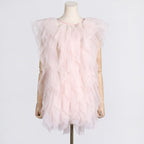Irregular Asymmetric Ruffled Stitching See through Organza Sleeveless Sexy Dress Women Bella Mia