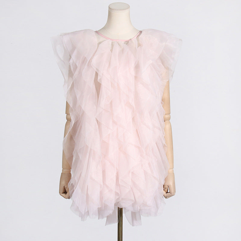 Irregular Asymmetric Ruffled Stitching See through Organza Sleeveless Sexy Dress Women Bella Mia