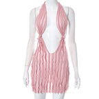 Women Clothing Summer Wave Pattern Sexy Bandeau Lace Up Short Dress Bella Mia