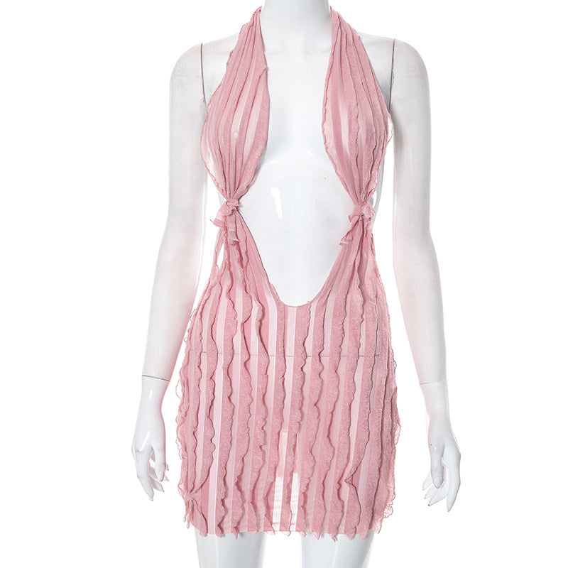 Women Clothing Summer Wave Pattern Sexy Bandeau Lace Up Short Dress Bella Mia