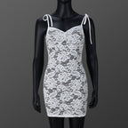 Sexy Women Clothing See through Slim Fit Lace up Sling Floral Lace Sheath Dress Bella Mia
