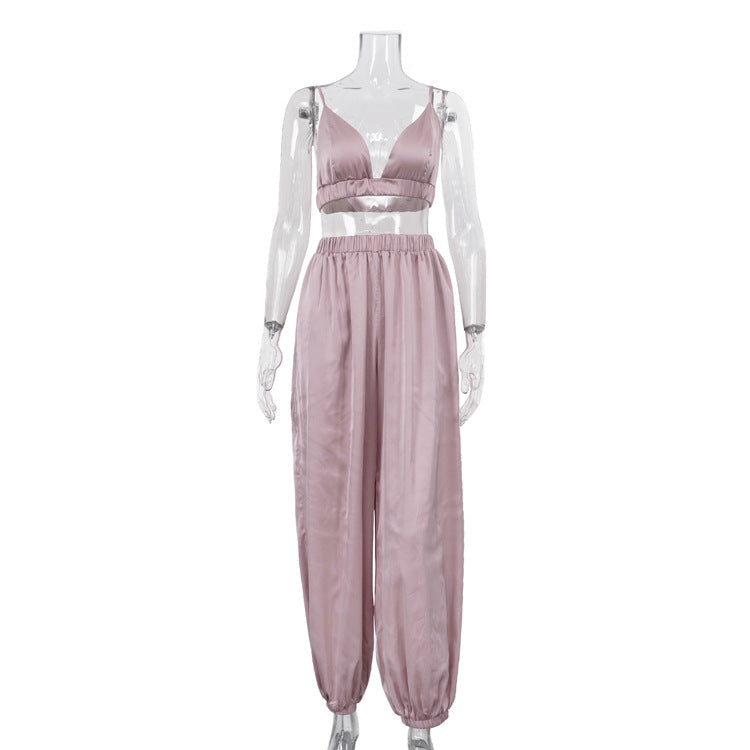 Sexy Vest Women Summer Sleeveless Sling Loose Fit Tappered Trousers Two Piece Set Bella Mia